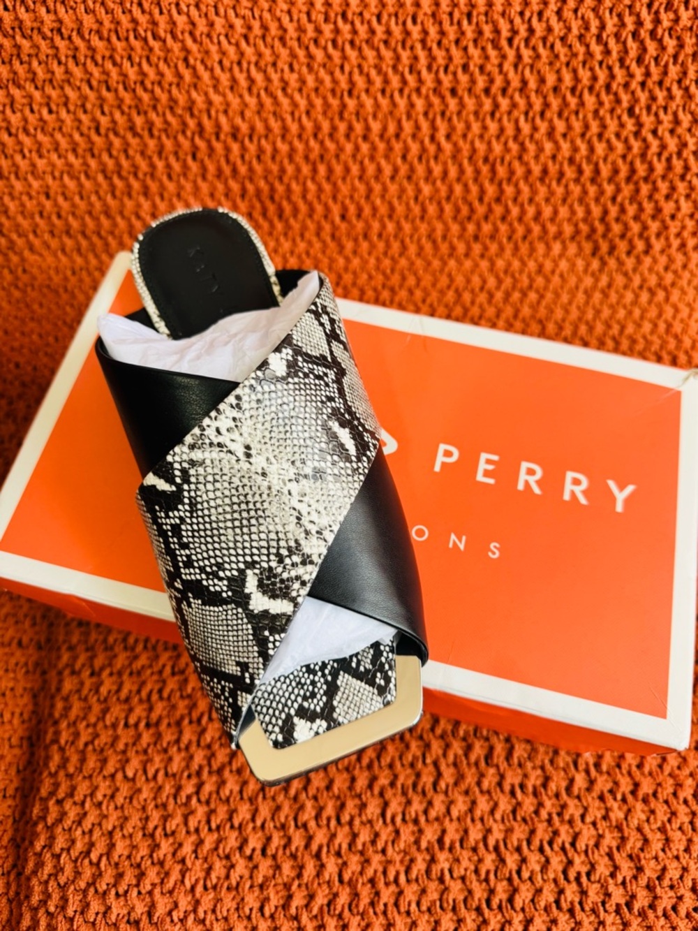 Katy Perry Black & Snake-Print Cross-Strap Slide Sandal